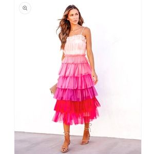 Bradshaw Monochromatic Tulle Tiered Midi Dress